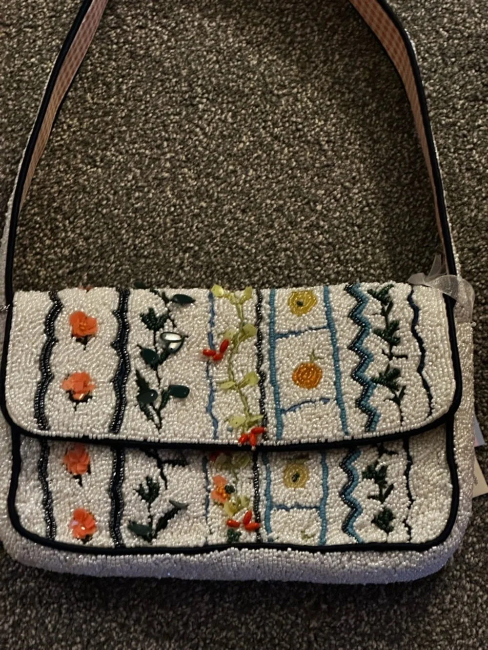 Beaded Floral Embroidered Shoulder Bag floral print & charm